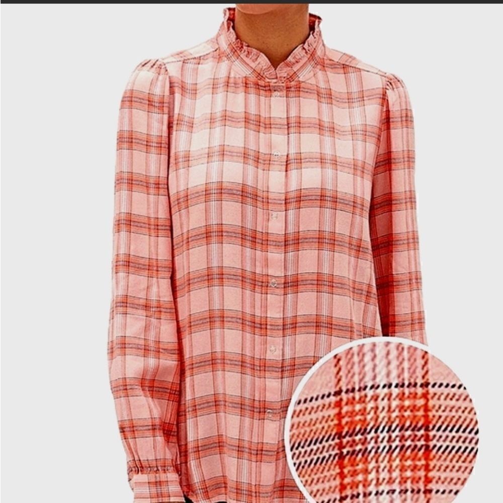GAP Plaid Ruffle-Neck Blouse M